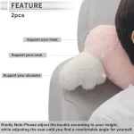 Plush HeartShaped Car Neck Pillow with Winged Design Soft 3 | PricZone Two piece neck support pillow with labeled sections to support head neck and shoulders infographic | PricZone