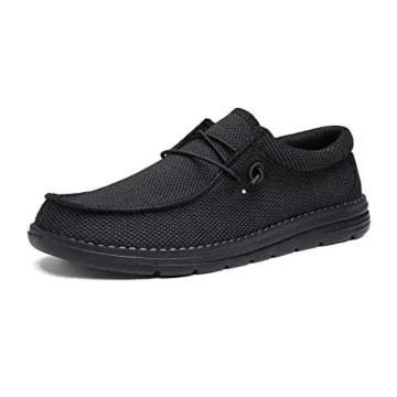 Black woven fabric sneaker with lace closure and a chunky rubber sole, designed for everyday wear.