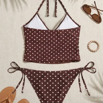 Plus Size Polka Dot Halter Tie Beach Swimwear 1