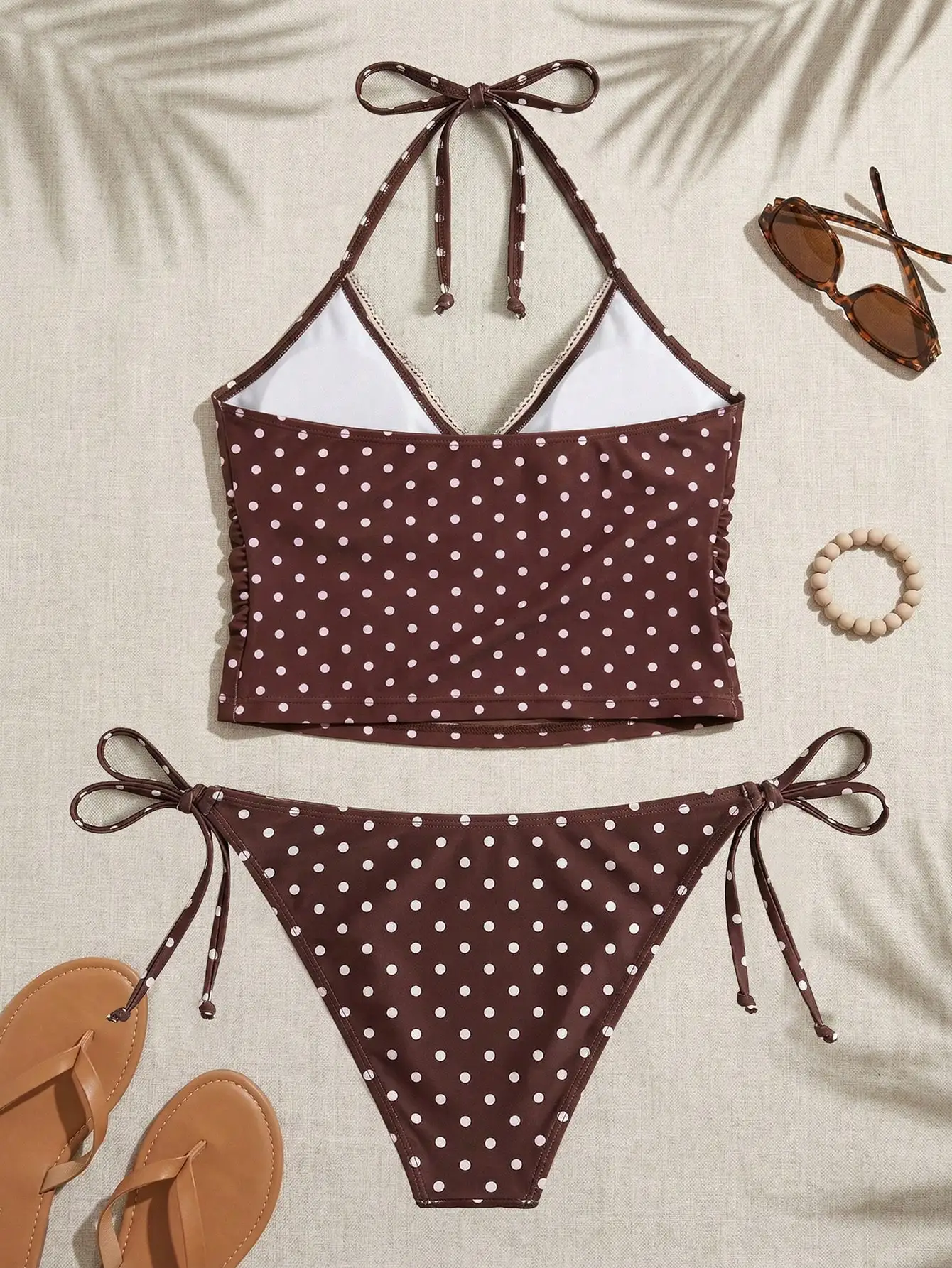 Plus Size Polka Dot Halter Tie Beach Swimwear 1 | PricZone Plus Size Polka Dot Halter Tie Beach Swimwear 1 | PricZone