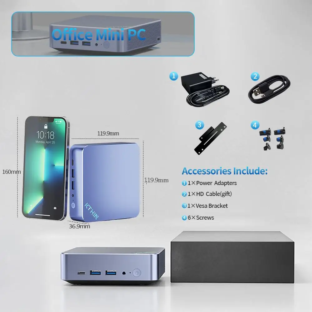 Kthin Mid3 Mini PC I7 1360P with Wifi6 Bt5.2 16Gb Ddr5 RAM 15