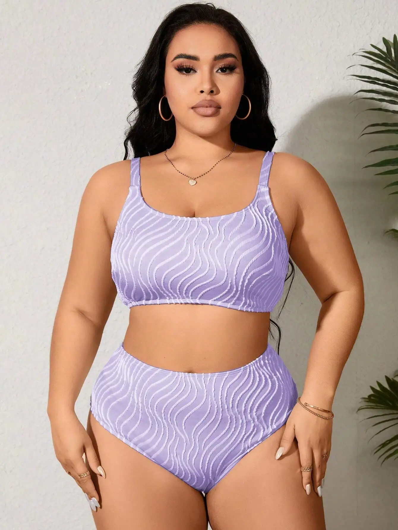 Plus Size Women Wavy Print High Waist Bikini Set Summer 4 | PricZone Plus Size Women Wavy Print High Waist Bikini Set Summer 4 | PricZone