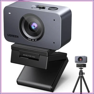 Gray UGREEN action camera mounted on a black adjustable stand with a small tripod visible in the background | PricZone