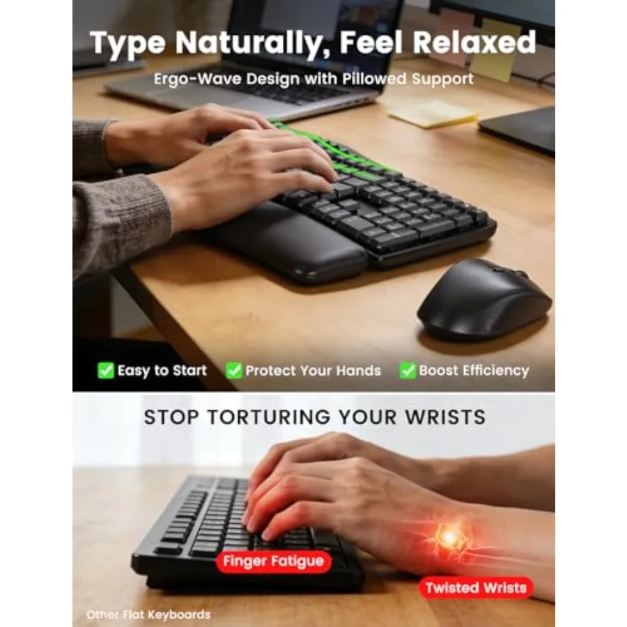 Wireless Keyboard and Mouse Combo Ma41 30Db Quiet Ergonomic 10
