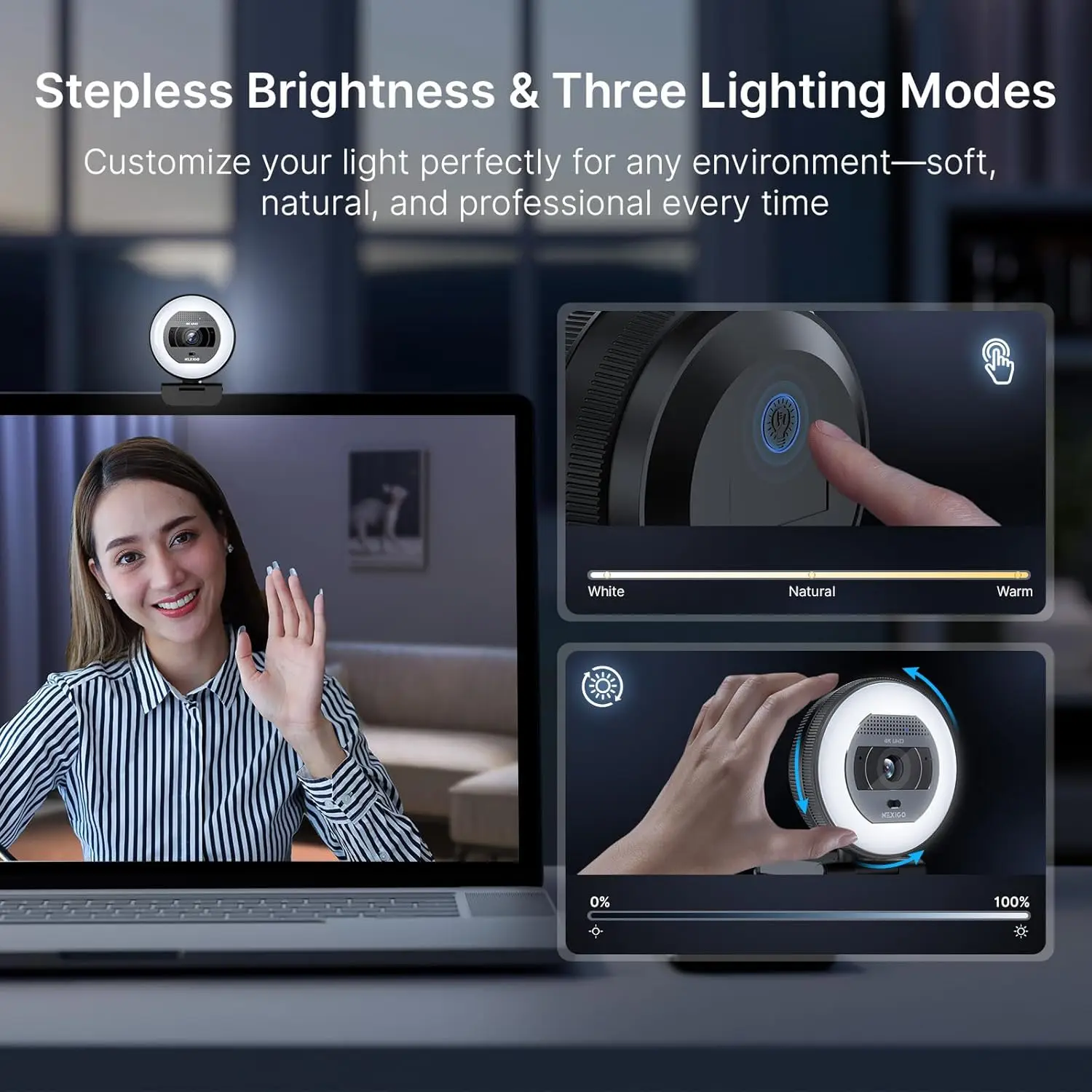 4K Webcam with Ring Light Pdaf Autofocus 1080P 60Fps 9