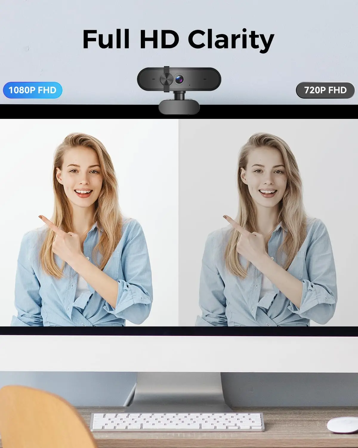 1080P Webcam with Microphone Wide View Auto Light 8