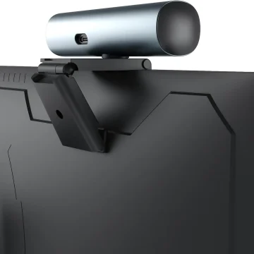 Redragon Gw911 4K Webcam for PC with Dual NoiseCancelling 2 | PricZone Black computer monitor with a cylindrical webcam mounted on top | PricZone