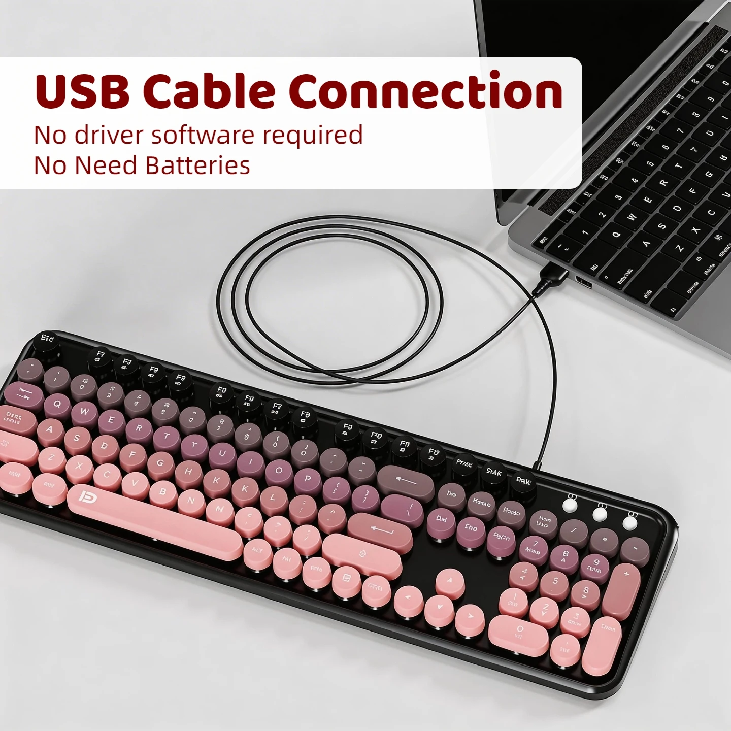 Retro Typewriter Keyboard Mouse Combo Wired Gradient Round 12