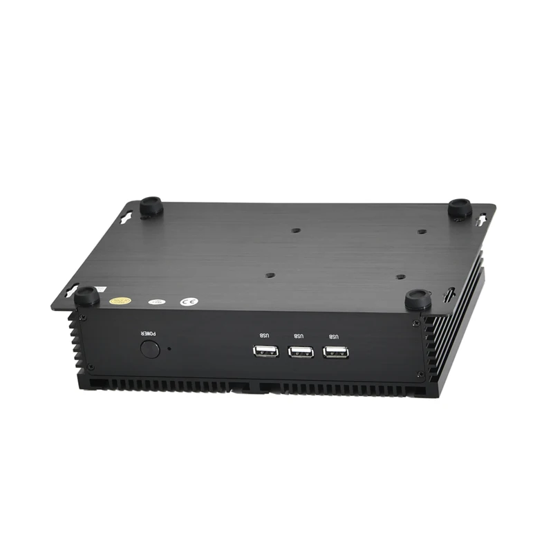 12Th Gen Fanless Mini PC I7 1255U Desktop Computer 5 | PricZone Black rugged mini PC with three USB ports on the front panel and side cooling fins | PricZone