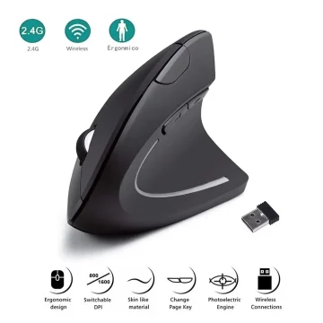 Ergonomic wireless mouse with USB receiver highlights 24G wireless ergonomic design adjustable DPI 8001600 skin like material and page change button | PricZone