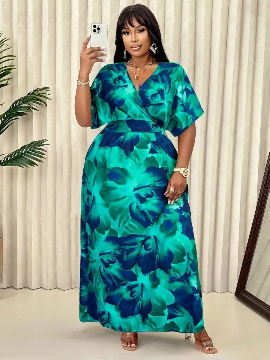 Plus Size Tropical Leaf Print Summer Maxi Dress 3 | PricZone Plus Size Tropical Leaf Print Summer Maxi Dress 3 | PricZone