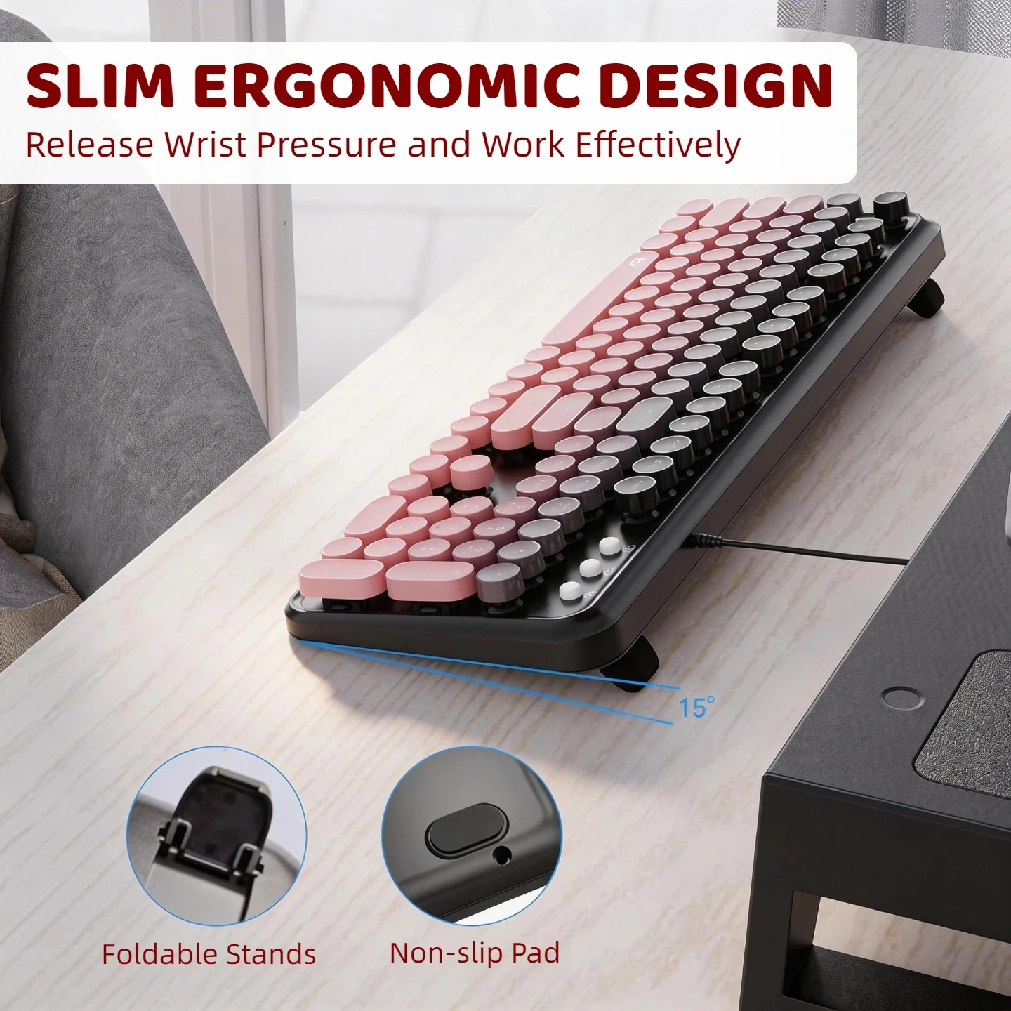 Retro Typewriter Keyboard Mouse Combo Wired Gradient Round 16