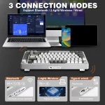 Yunzii B75 Pro 82Key Wireless Mechanical Gaming Keyboard 5 | PricZone Three connection modes Bluetooth 24GHz wireless and wired shown with laptop tablet phone and keyboard | PricZone