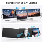 Triple monitor laptop stand with a central 1317 screen and side 156 displays showing adjustable arms and arrows for movement | PricZone