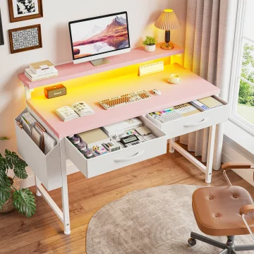 Enhomee 37.8 Inch RGB LED Study Desk with Monitor Stand 2