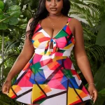 Geometric Print Plus Size Swim Dress for Beach 1 | PricZone Geometric Print Plus Size Swim Dress for Beach 1 | PricZone
