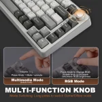 Yunzii B75 Pro 82Key Wireless Mechanical Gaming Keyboard 4 | PricZone Close up of a retro style keyboard with a large multifunction knob overlays show Multimedia Mode and RGB Mode instructions | PricZone