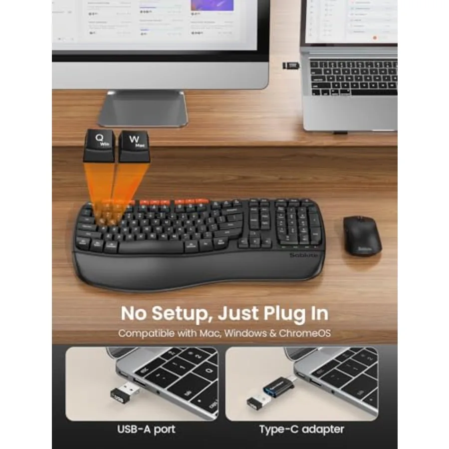 Ergonomic Wireless Keyboard and Mouse Combo 2.4G Full Size 13