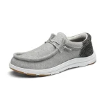 Grey knit loafer style sneaker with laces and a white responsive sole | PricZone