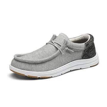Grey knit loafer-style sneaker with laces and a white responsive sole