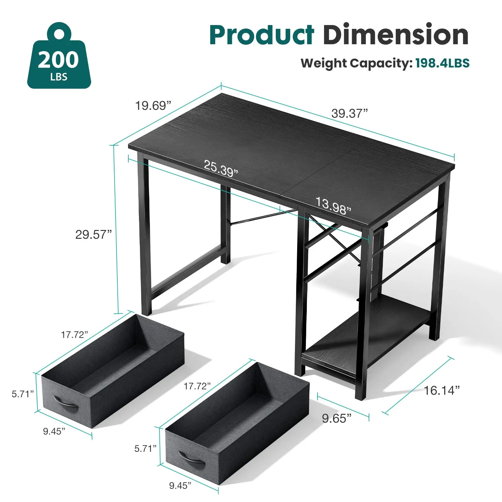47-in Computer Desk with 2 Drawers for Study Office 9