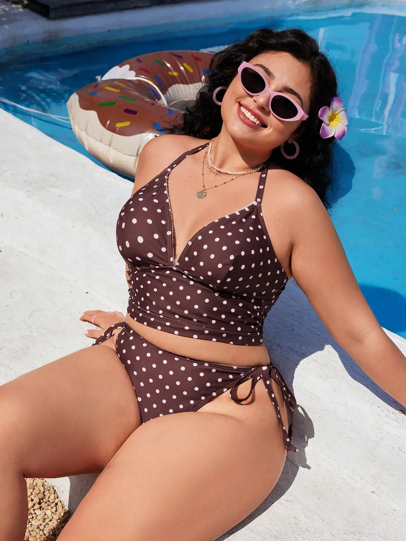 Plus Size Polka Dot Halter Tie Beach Swimwear 5 | PricZone Plus Size Polka Dot Halter Tie Beach Swimwear 5 | PricZone
