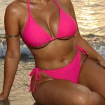 Hot Pink Plus Size Beach Swimwear Bikini Set with Tie 1 | PricZone