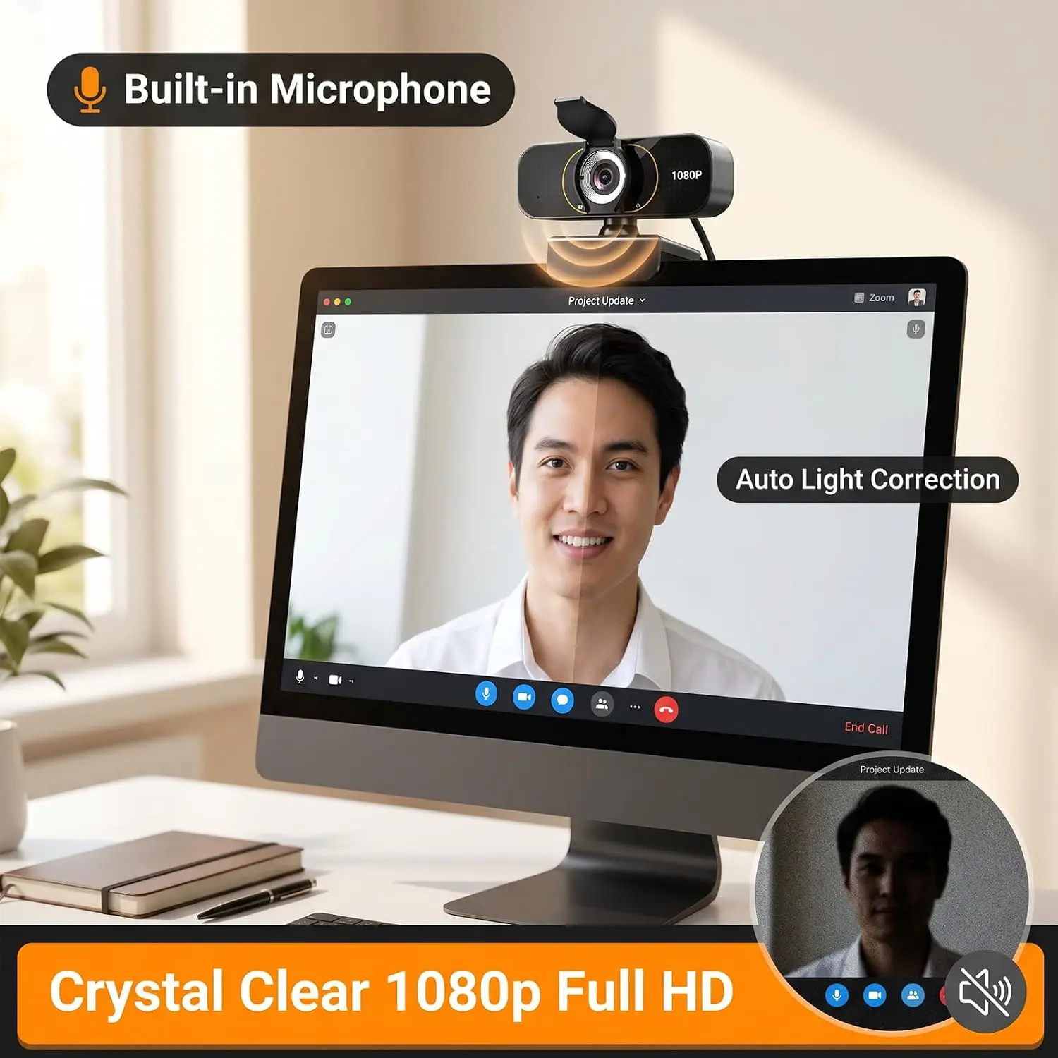 1080P Plug and Play USB Webcam with Microphone 8