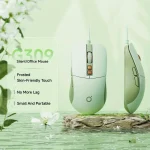 Ergonomic Silent Click USB Optical Mouse 2400 DPI 1 | PricZone G309 silentoffice mouse on a pale green background highlighting frosted skin friendly touch and portability | PricZone