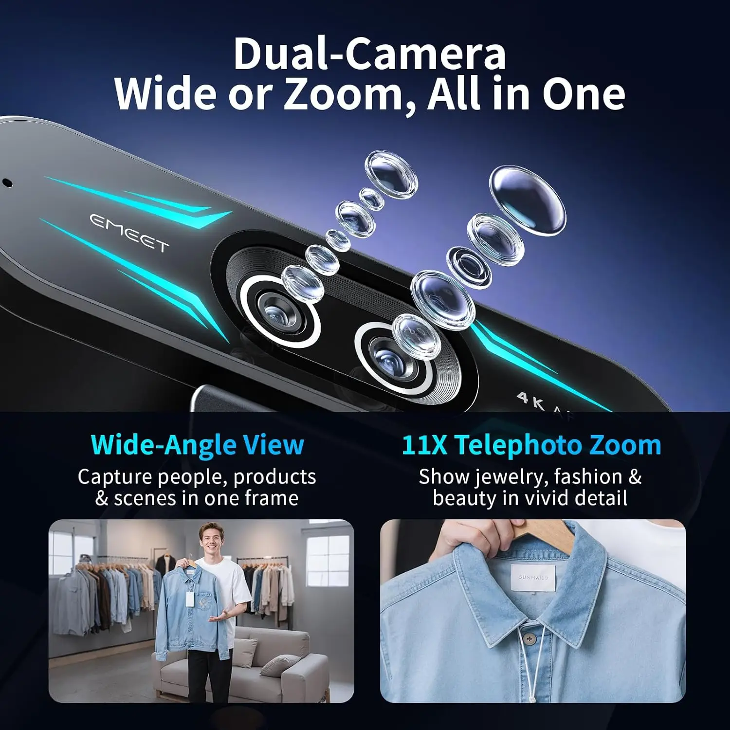 4K Dual Camera Webcam with 11X Hybrid Zoom and Pdaf 9