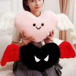 Heart Shaped Plush Pillow with Red Devil Horns and Wings 5 | PricZone