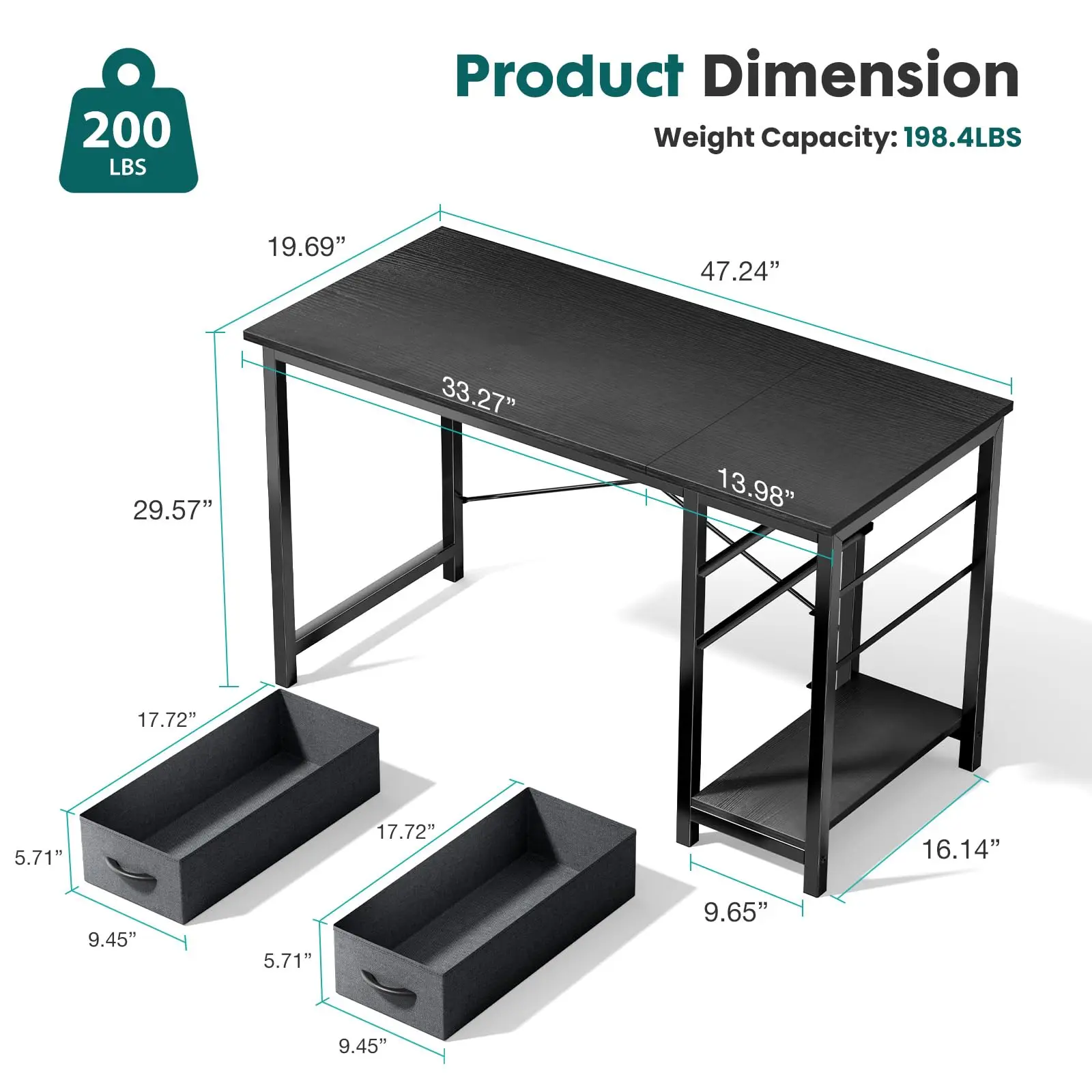 47-in Computer Desk with 2 Drawers for Study Office 7