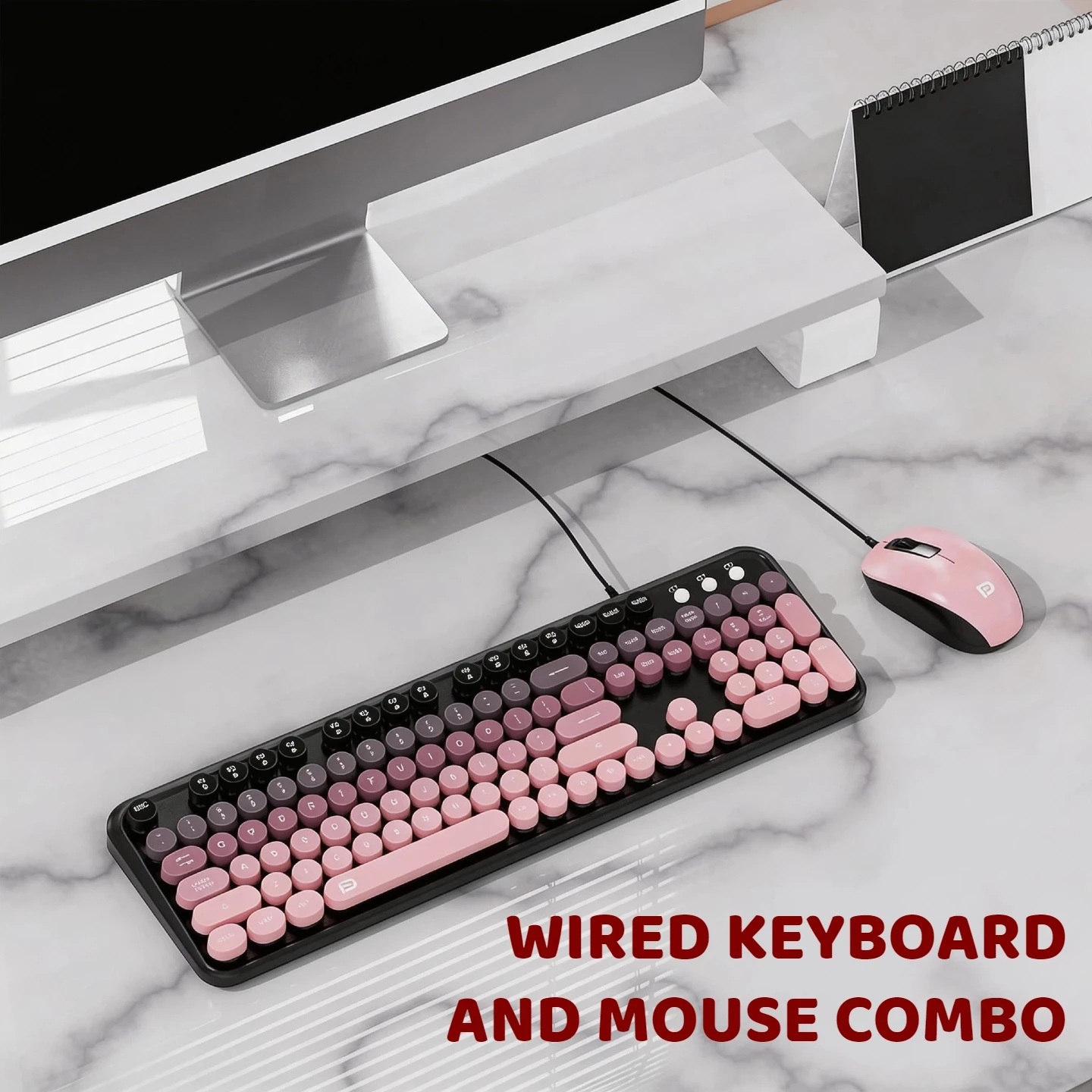 Retro Typewriter Keyboard Mouse Combo Wired Gradient Round 14