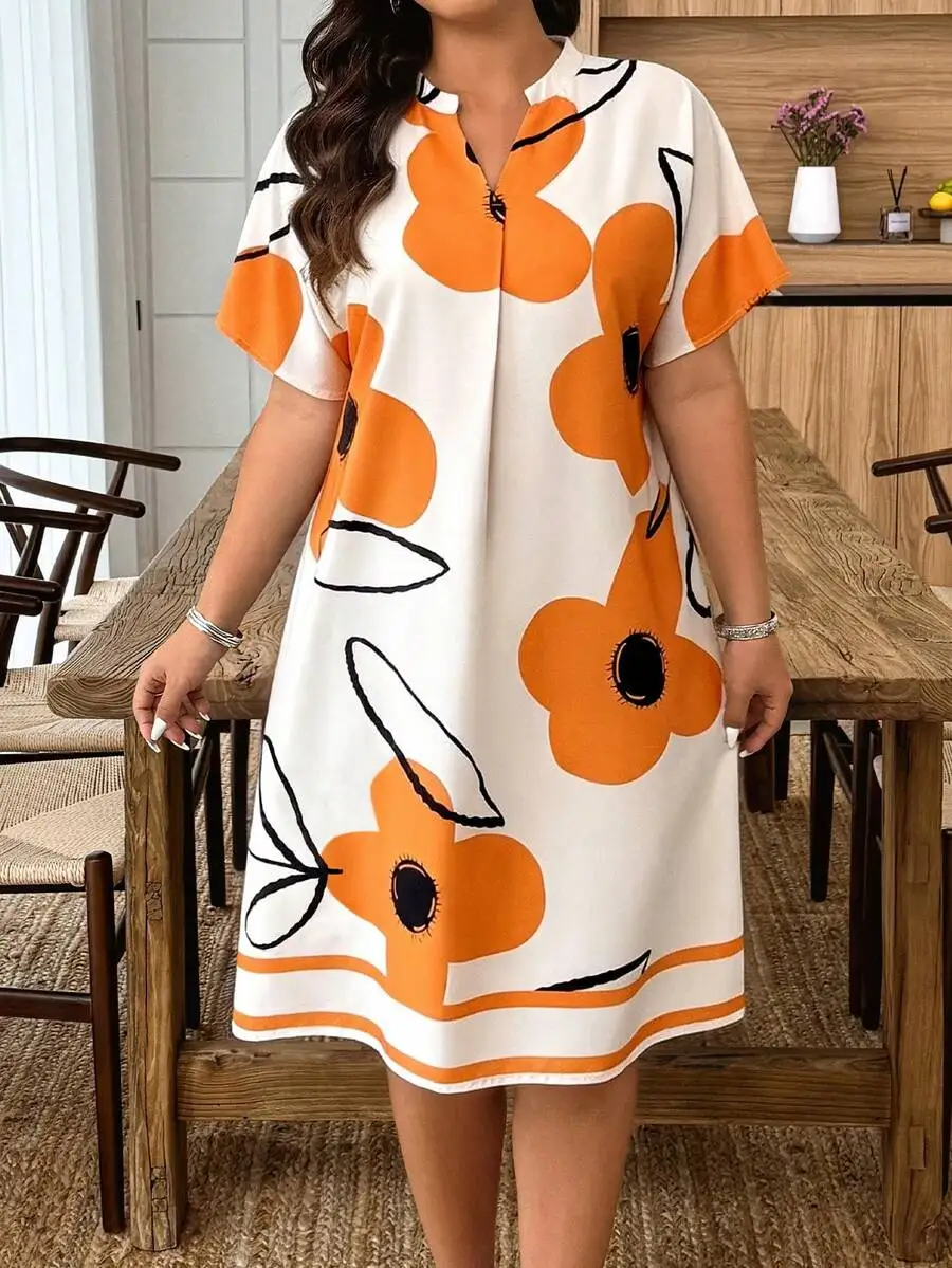 Plus Size Summer Floral Print VNeck Batwing Dress 4 | PricZone Plus Size Summer Floral Print V Neck Batwing Dress 4 | PricZone