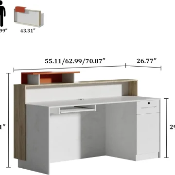 Modern White Stone Wood Reception Desk with LED Light Front 2