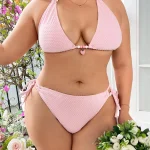 Plus Size Halter Bikini Set with Pink Beach Design 4 | PricZone