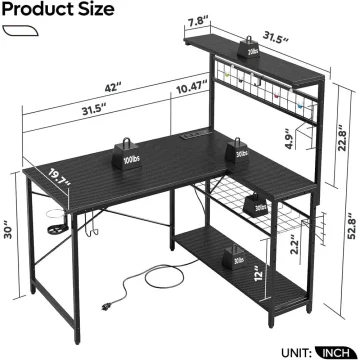 L Gaming Desk with Power Outlets and LED Lights 2