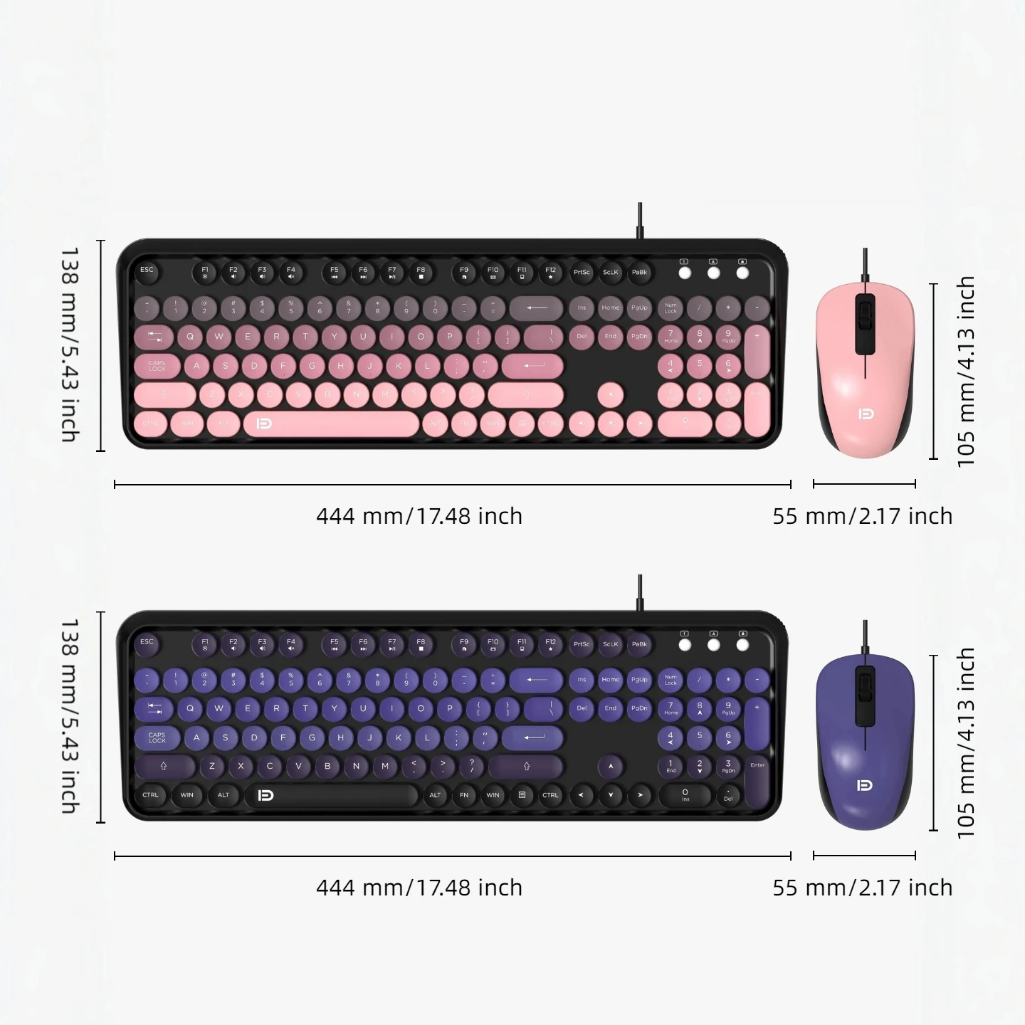 Retro Typewriter Keyboard Mouse Combo Wired Gradient Round 17