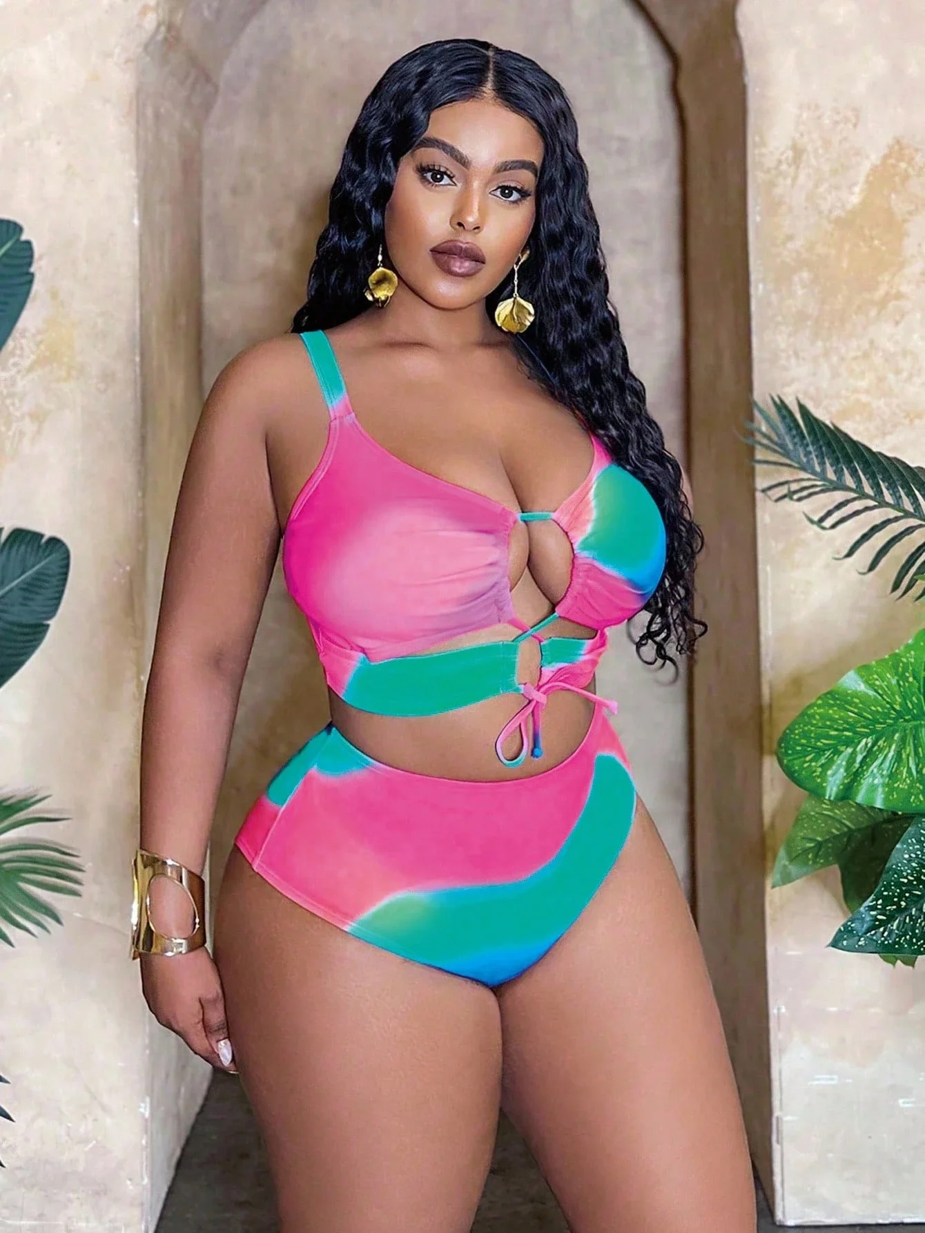 Plus Size Womens 3Pc Swimsuit Set with Gradient Print 3 | PricZone Plus Size Womens 3Pc Swimsuit Set with Gradient Print 3 | PricZone