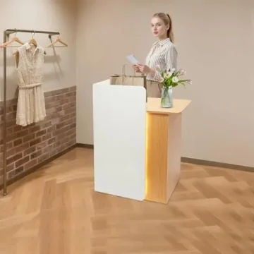 Modern Reception Desk with LED Light and Lockable Drawer 2