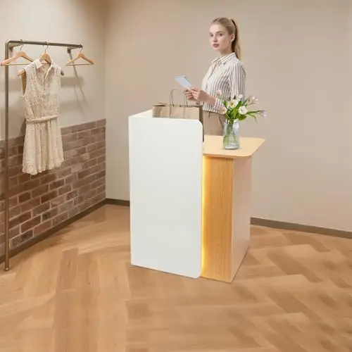 Modern Reception Desk with LED Light and Lockable Drawer 2 | PricZone Modern Reception Desk with LED Light and Lockable Drawer 2 | PricZone