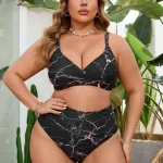 Plus Size Womens Marble Print High Waist Bikini Set 4 | PricZone Plus Size Womens Marble Print High Waist Bikini Set 4 | PricZone