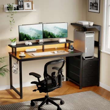 Gaming Desk with 3 Storage Drawers and LED 1 | PricZone