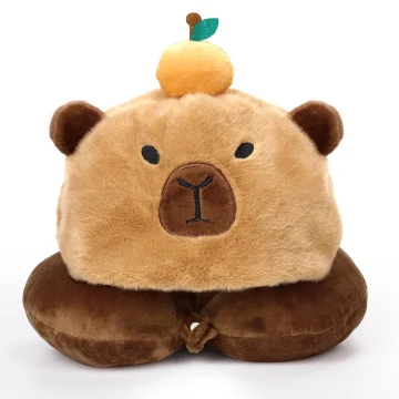 Cute Plush Capybara-Shaped Travel Neck Pillow with Citrus 1