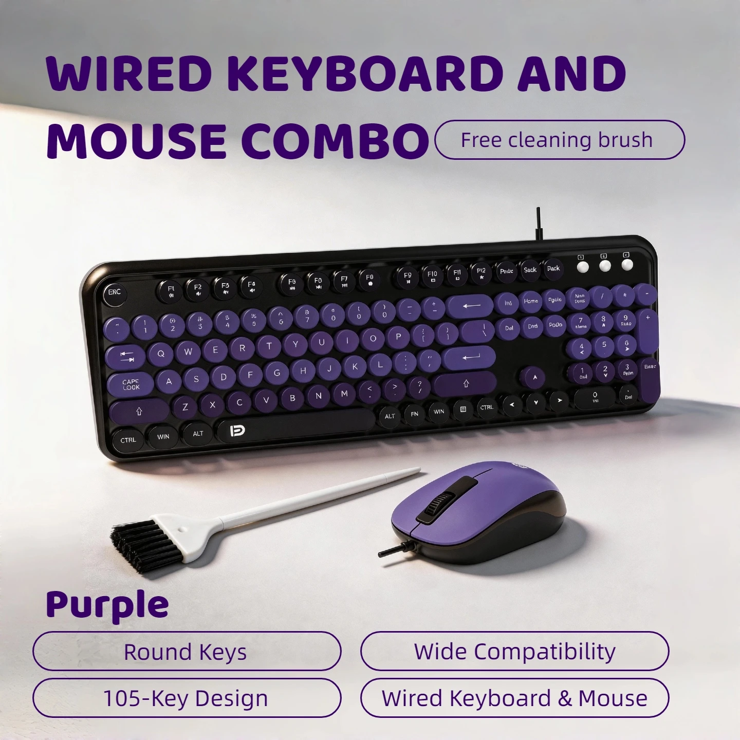 Retro Typewriter Keyboard Mouse Combo Wired Gradient Round 21