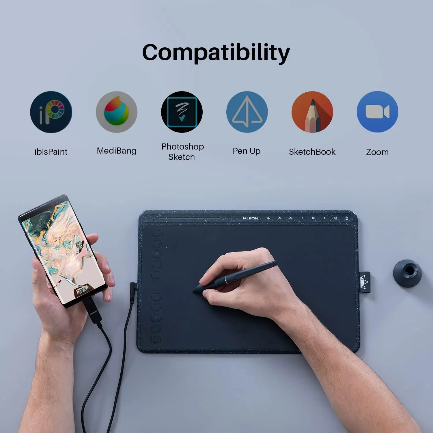 Graphics Drawing Tablet with Tilt Battery-Free Stylus 8192 12