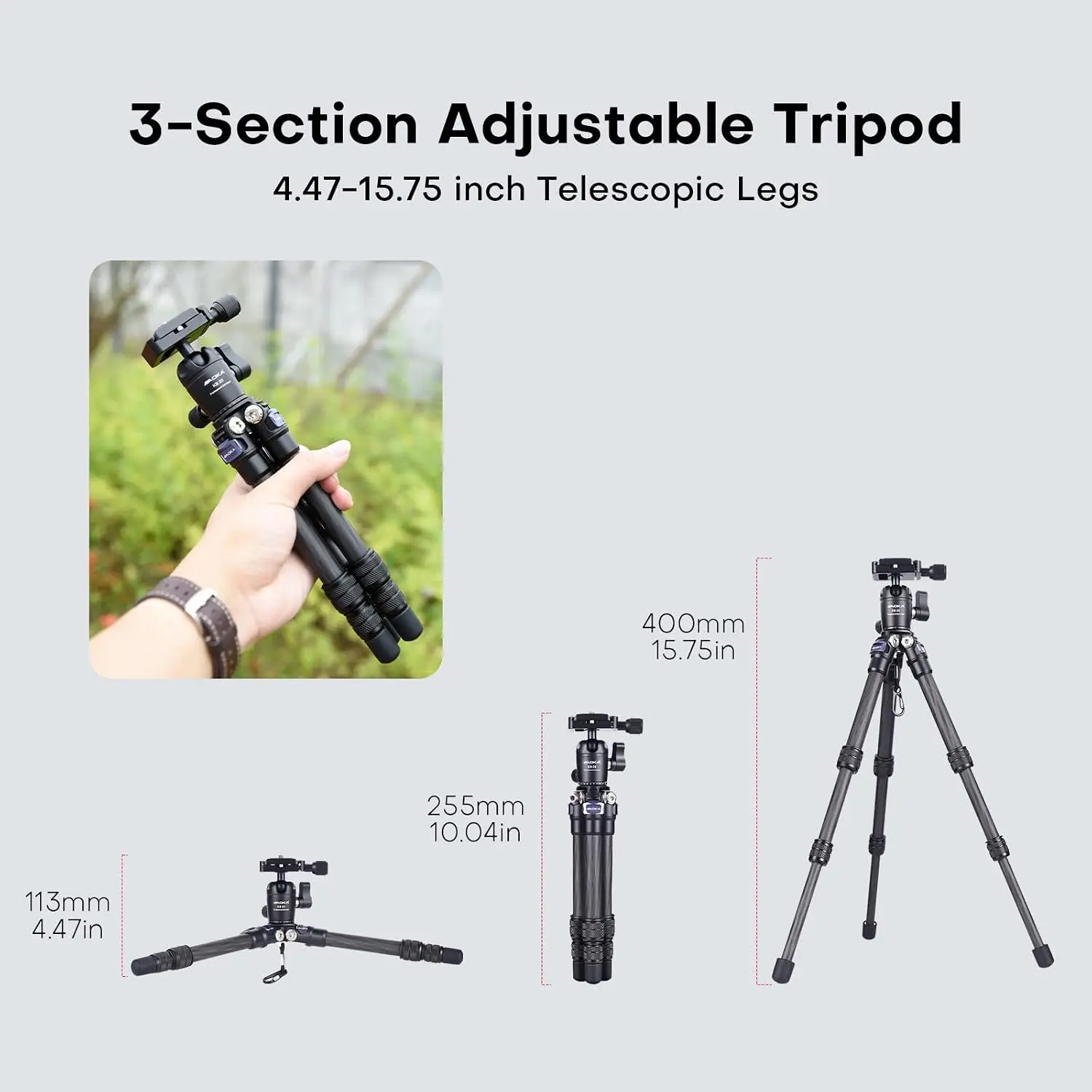 Carbon Fiber Tripod 0.99 Lbs Compact Pocket Travel 10