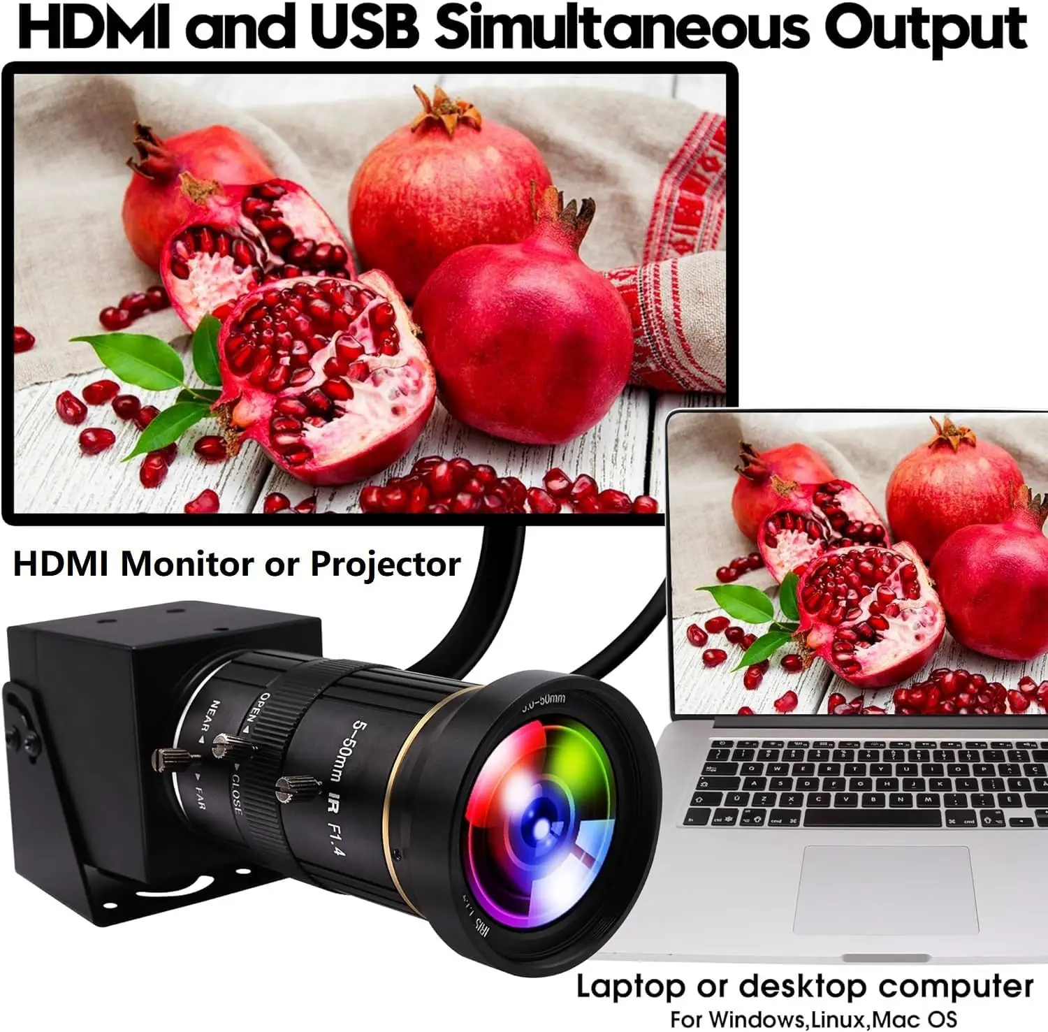 4K USB HDMI Manual Zoom Webcam with 5-50Mm Variable Focus 9