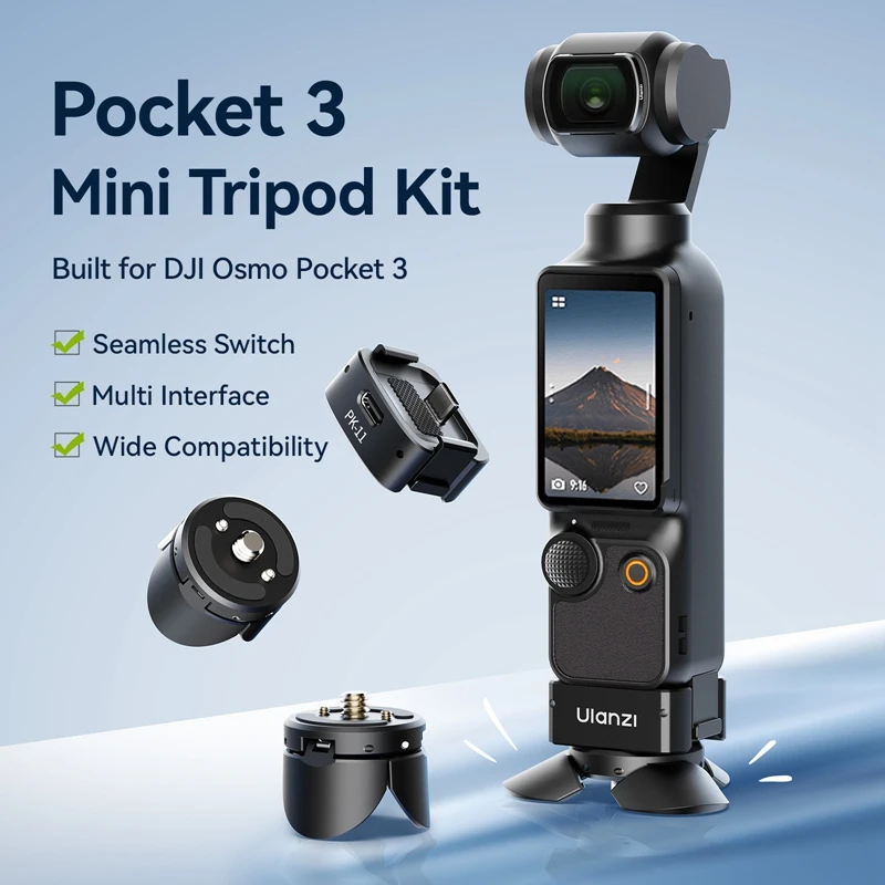 Ulanzi Pk08 Pk11 Pocket 3 Mini Tripod Kit for Dji Osmo 1 | PricZone Pocket 3 Mini Tripod Kit for DJI Osmo Pocket 3 with detachable attachments and badge branding shown on left includes mount and tripod feet | PricZone
