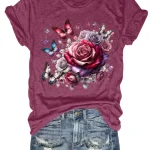 Plus Size Loose Fit Tank Top with Rose Butterfly 2 | PricZone